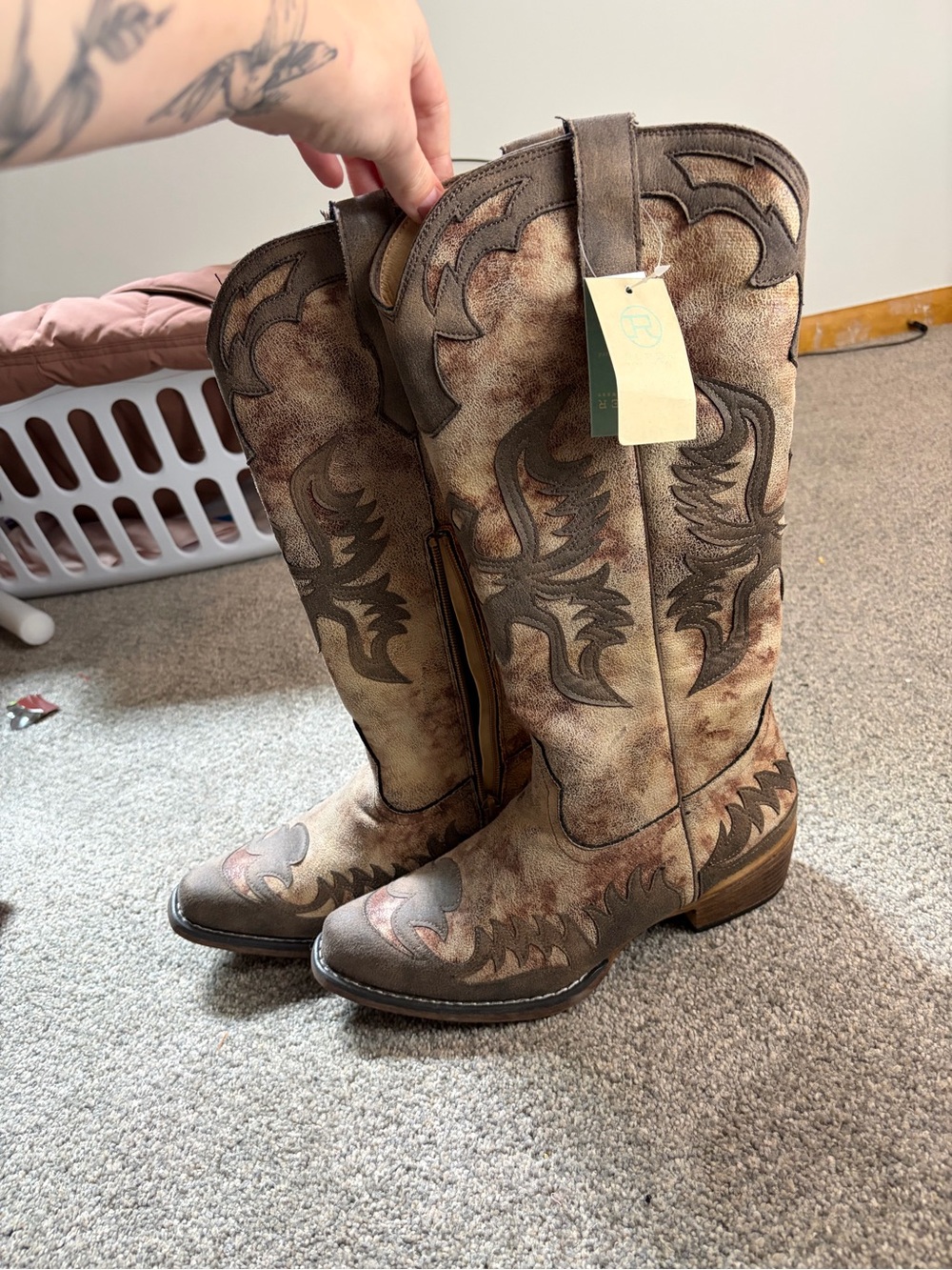 Brand New Roper Brown Distressed Western Cowboy Boots